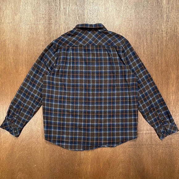 American Vintage Manufacturing Co Plaid Flannel Shirt Brown Blue L AVH21170LW - Picture 8 of 9